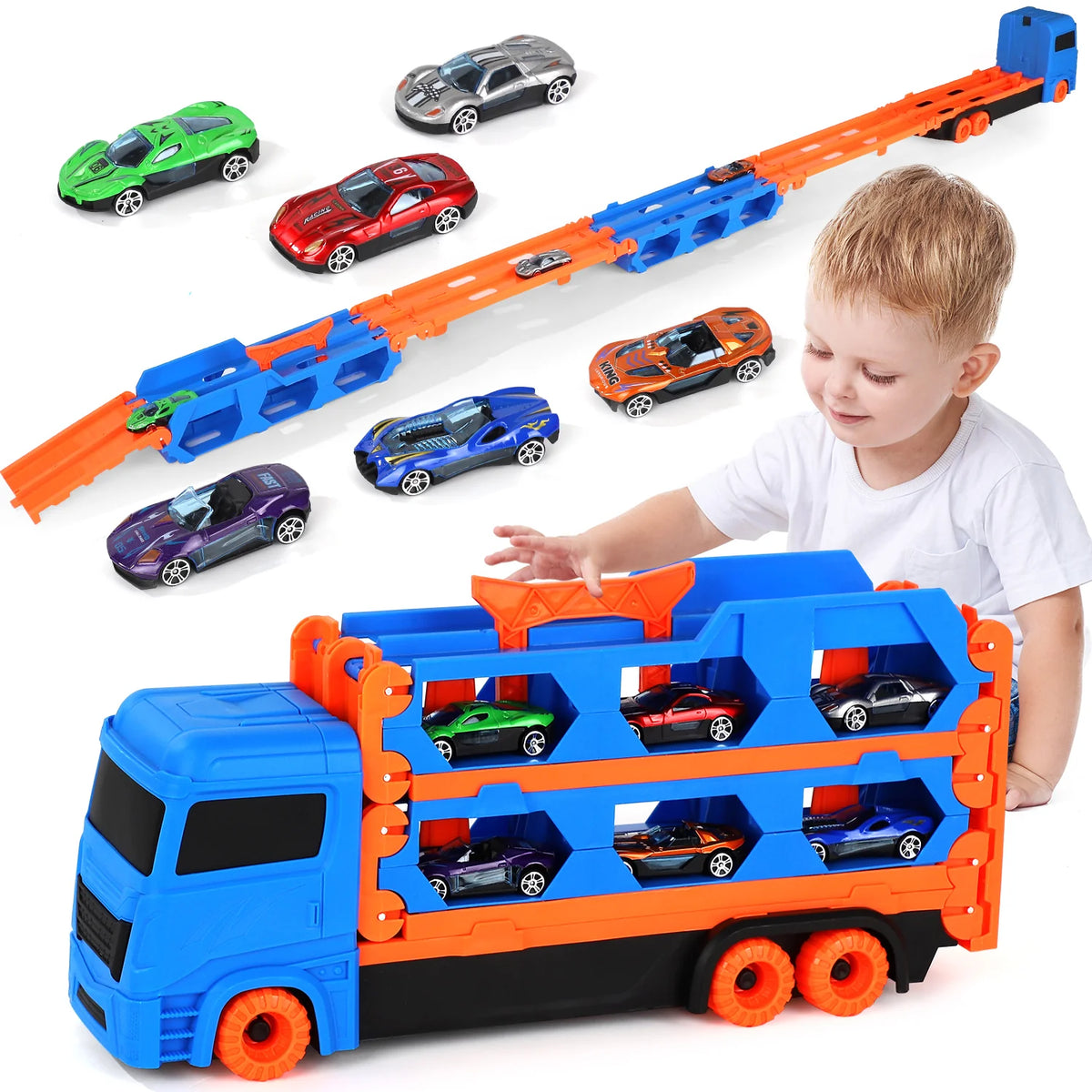 Donaky Camion Transporteur Voiture Jouet Pliable 3 Couches Avec 12 Voitures - Jouet Enfant 3 4 5 6 Ans, Rouge