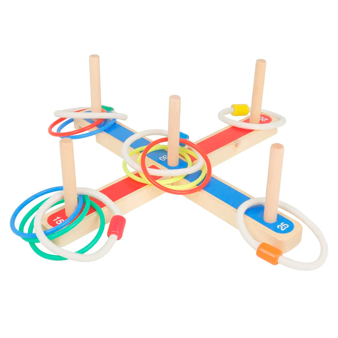 Jeu de lancer d'anneaux en bois - Comprend 5 anneaux en corde et sac de transport Jeu de lancer d'anneaux en bois - Comprend 5 anneaux en corde et sac de transport