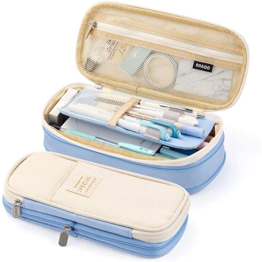Trousse Scolaire pour Fille & Garçon,21x9x7cm,Grande Trousse à Crayons 3 Compartiments,Bleu(Une Trousse Scolaire pour Fille & Garçon,21x9x7cm,Grande Trousse à Crayons 3 Compartiments,Bleu(Une
