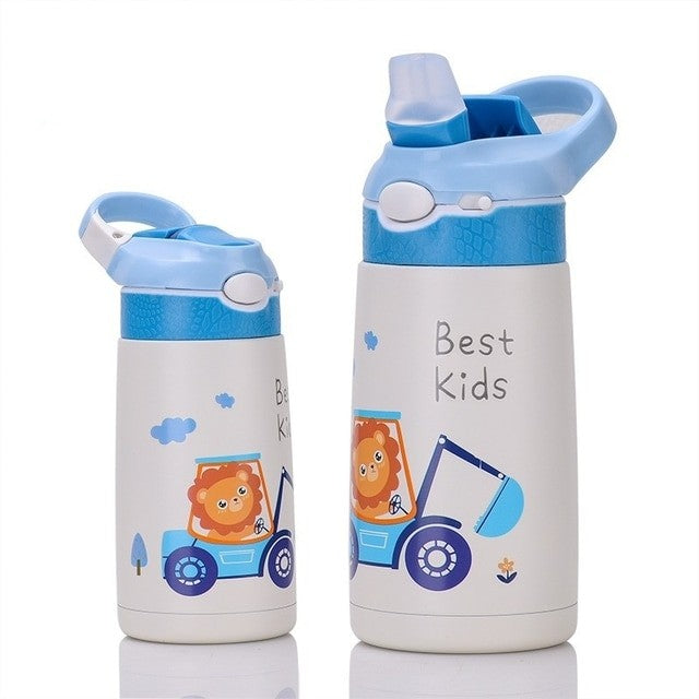 Gourde Isotherme Enfant Capybara 480ml - Acier Inox, Double Bouchon (paille & Direct), étanche, Pour école Et Sport