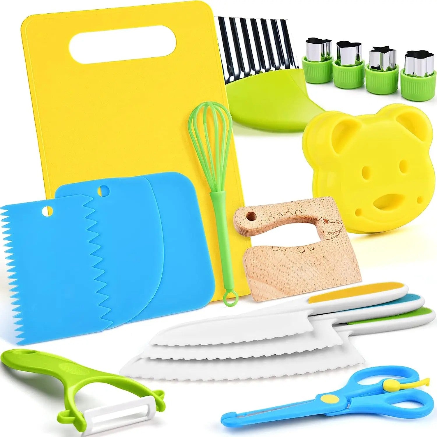 MULEVIP 32pcs Ustensiles De Cuisine Pour Enfants Avec Tablier, Toque Et Gants - Set Complet Pour Petits Chefs