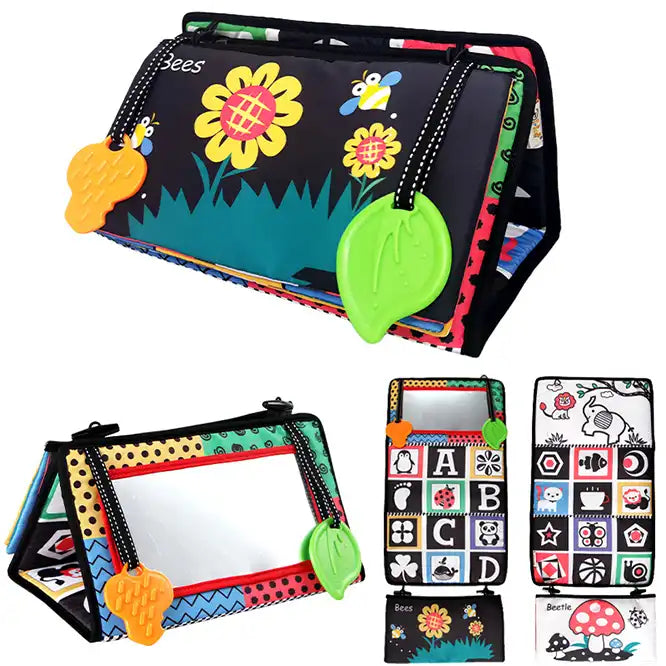 Jouet D'Éveil Bébé Dokeno Avec Miroir Et Livre Tissu - Sensoriel Noir & Blanc 0-12 Mois