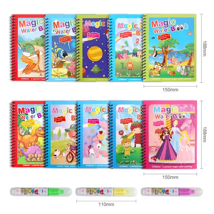 Zerodis Livre de coloriage 3D avec eau et pinceau pour enfants - Jouet Zerodis Livre de coloriage 3D avec eau et pinceau pour enfants - Jouet